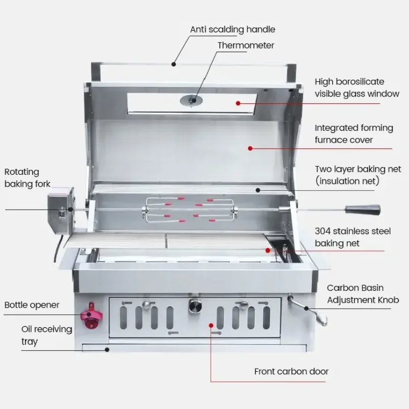 Outdoor Kitchen Charcoal Grill Cabinet Stainless Steel 304 Black Titanium Trolley Charcoal-Fueled Outdoor Barbecue Grill