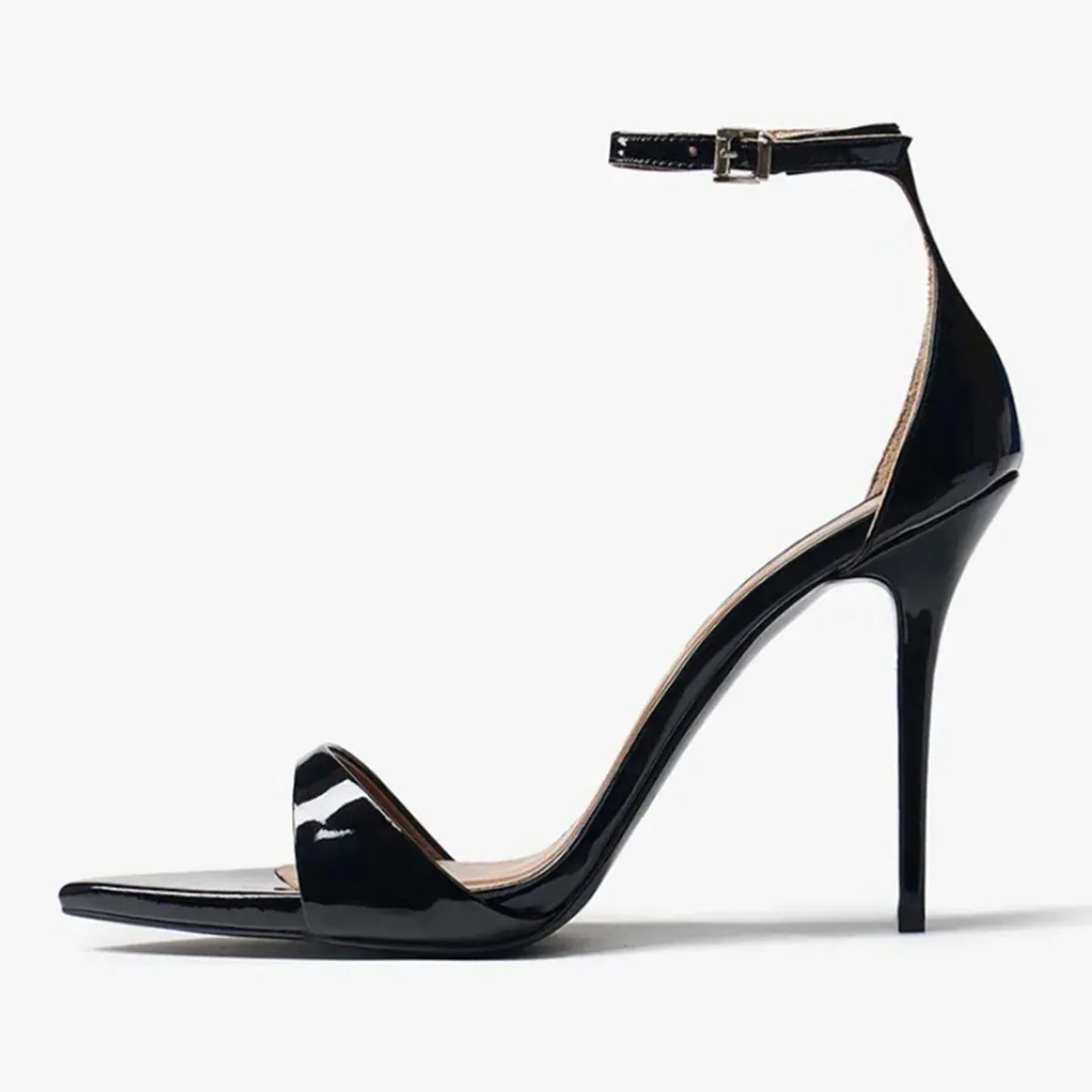 

Arden Furtado Summer Patent Leather One word buckle Sandals Pointed-toe Super high heel Belt buckle Open toe sandals