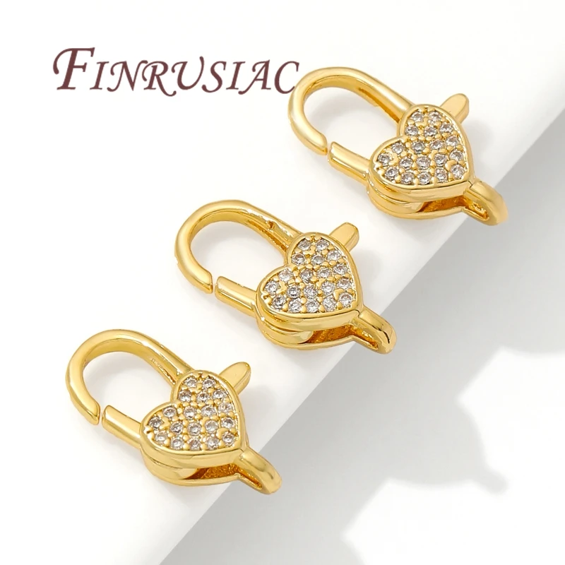 18K Gold Plated Lobster Clasps, Brass with Zircon Heart Shape Clasps for Jewelry, Locks for Bracelets Accessories, Necklace Clas