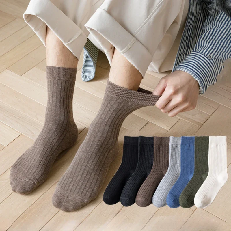 

Men Cotton Socks High Quality Solid Color Business Crew Spring Autumn Knitting Mib Tube Ankle Long Breathable Casual Soft Socks