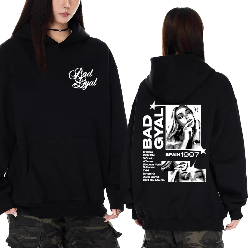 

Hot Singer Bad Gyal Album Tour 2025 Double Sided Graphic Sweatshirt Unisex vintage Casual black pullover Men women Fleece Hoodie