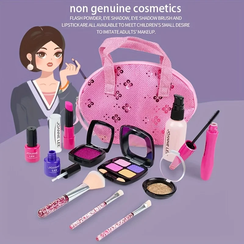 مجموعة مكياج كاذبة، مجموعة مستحضرات تجميل ألعاب غير سامة مكونة من 13 قطعة، مع لوحة ظلال عيون، أحمر شفاه، قضيب، حقيبة مكياج، عيد الميلاد #1