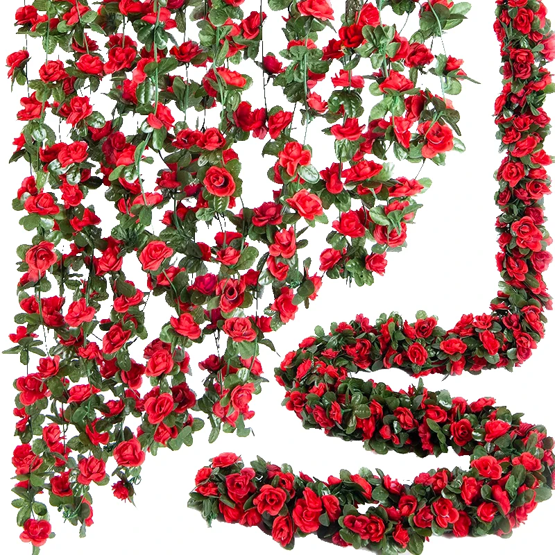 2.5m Rose Artificial Silk For Wedding Garland  Fake Plant Flowers Vine Home Room Wedding Wall Hanging Garden Arch DIY Decoration