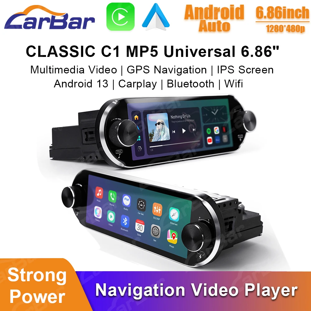 

Carbar Car Radio CLASSIC C1 MP5 Universal 6.86" Android Auto Stereo Multimedia Video Player GPS Navigation BT Carplay IPS Screen