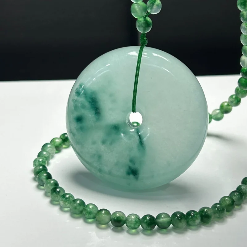 

Certified Natural Ice Green jade Jadeite Carved buckle Pendant&Necklaces Peace buckle