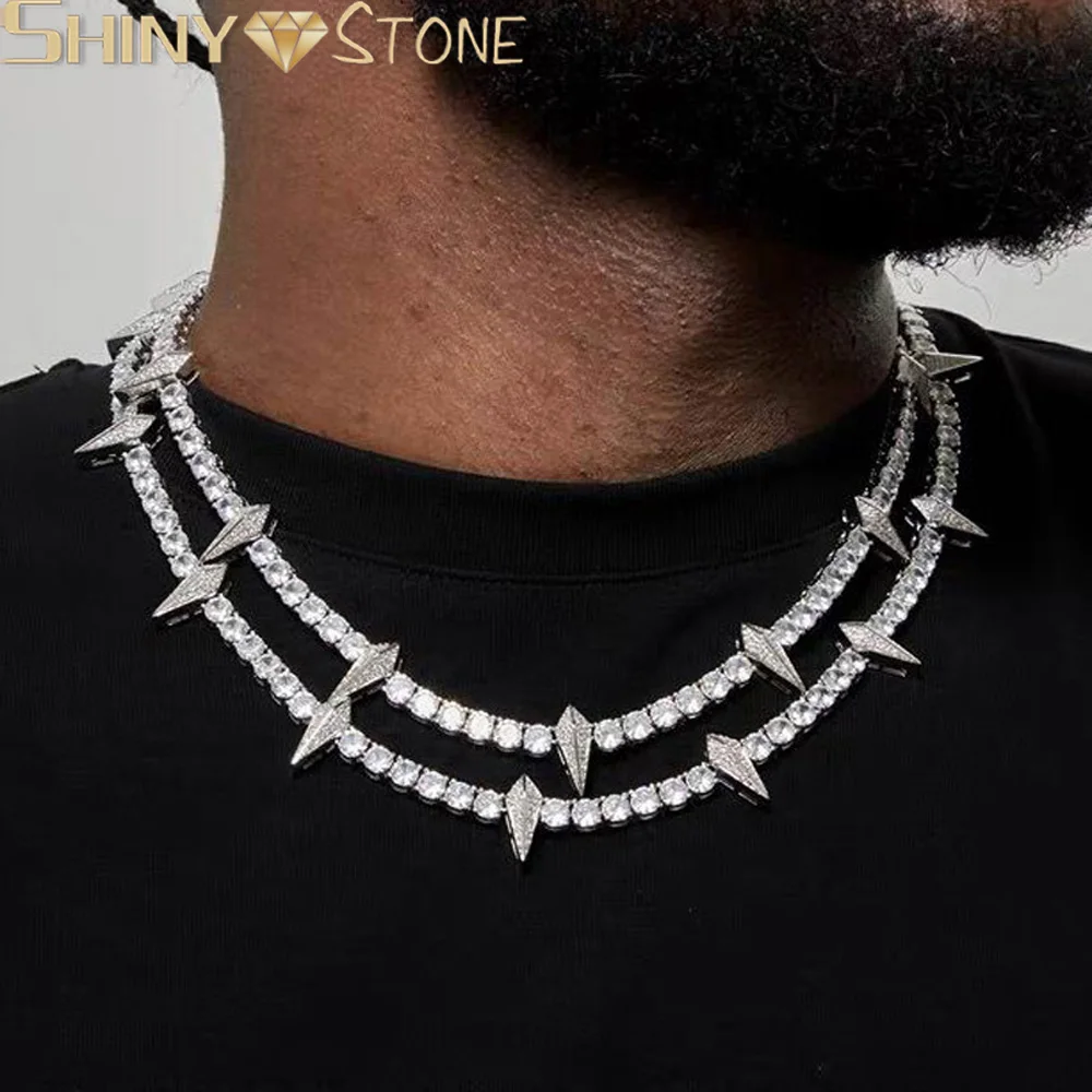 New Iced Out Spike Pendant Necklace 5mm Tennis Chain Bling 5A Cubic Zircon Black Panther Necklaces Hip Hop Men Jewelry