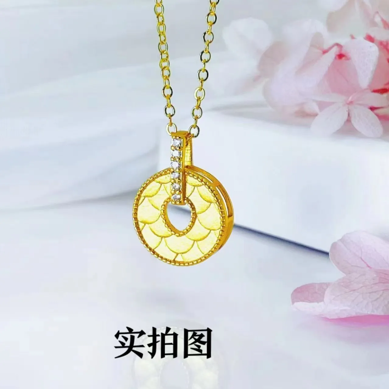 

Women's 24K Gold AU999 Copper Coin Peace Button Necklace | Mirror-finish with archaic patterns, symbolic for photoshoots