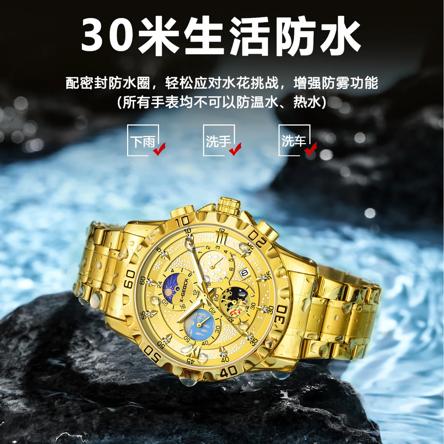 العلامة التجارية السويسرية المسجلة 2025 ساعات الموضة الجديدة للرجال شخصية متعددة الوظائف مقاوم للماء ساعات كوارتز رجالية مضيئة