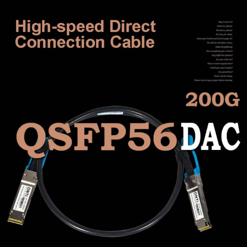 ONTi-Passive Direct Attach Copper Twinax Cable, 200G, QSFP56, DAC Cable, 0.5m, 1m, 2m, 3M Jumber, for Cisco, Dell, HP, etc