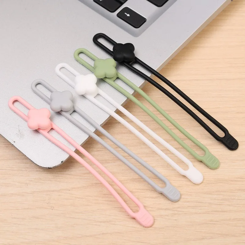 8/1Pcs Soft Silicone Cable Winder Straps Four Leaf Clover Cable Ties Charging Wire Fixing Reusable Cord Organizer Protectors