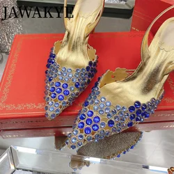 Luxury Rhinestone Slingbacks Pointy toe Women High Heels Crystal Shoes Ladies Wedding Bridal Dress Shoes Women Summer Sandals