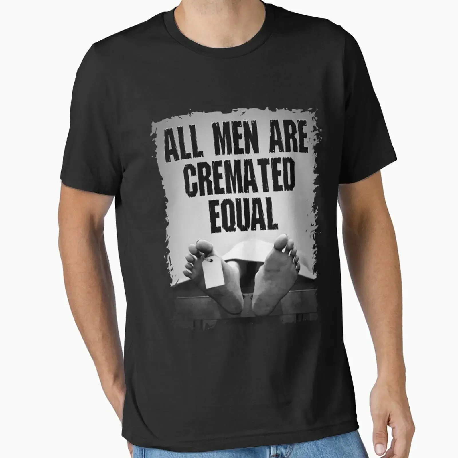 T-shirt essentiel unisexe vintage délavé pour homme, motif 'Tous les hommes sont crémés', style Goth 'Coroner' polyvalent, légèrement extensible
