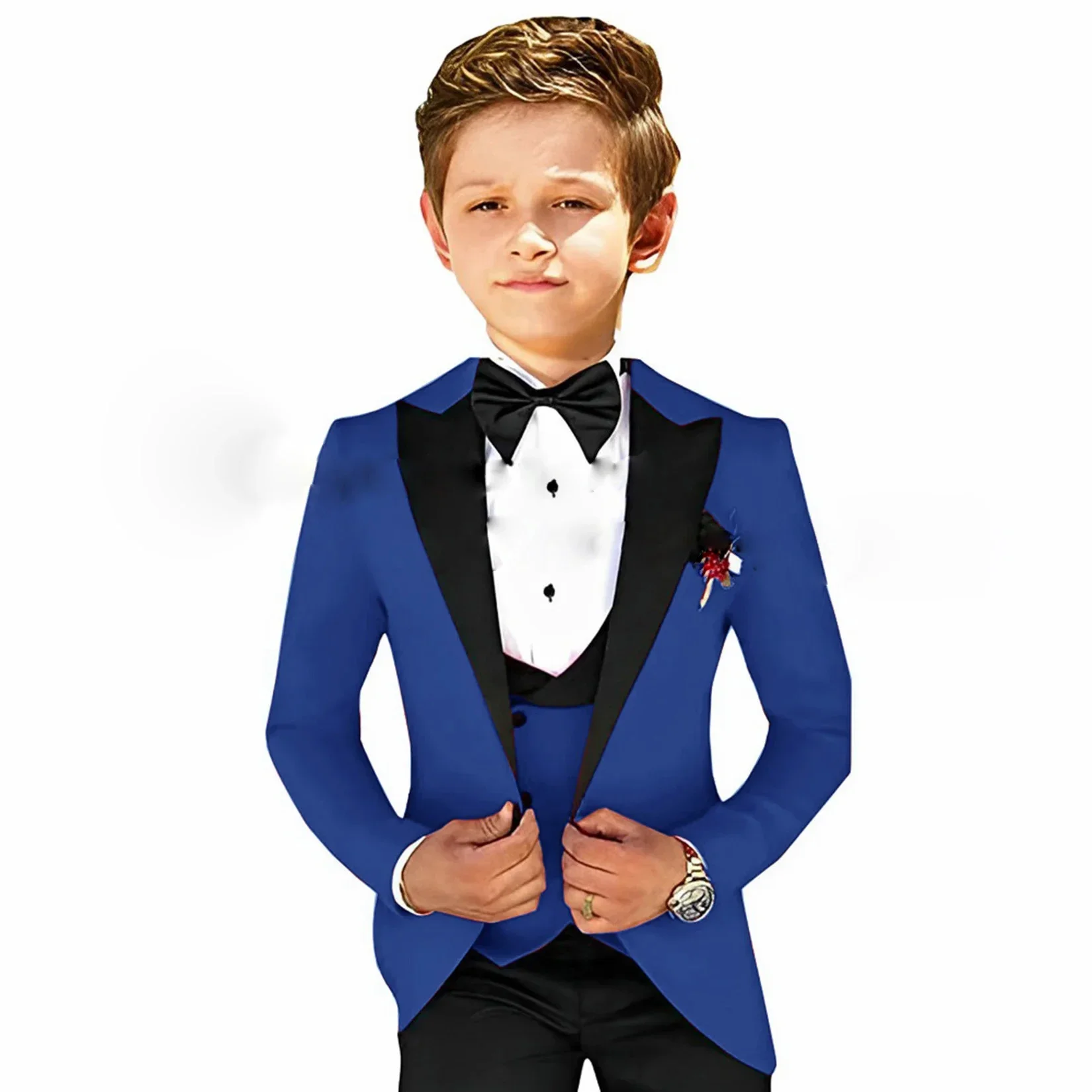 Formale rosa Jungen Anzug Jacke Hosen Weste 3 Stück Hochzeit Smoking für Kinder Peaked Revers Blazer Set Mode Kleidung Kind