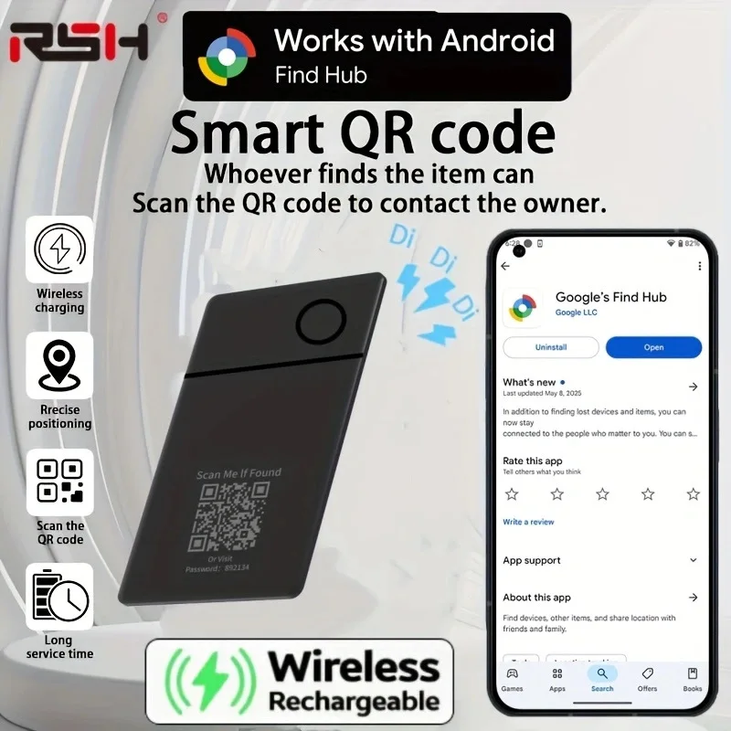 

Slim Wallet Tracker Card, Rechargeable Credit‑Card Size Item Finder, Works with Android Google Find My ,Wallet/Luggage Locator