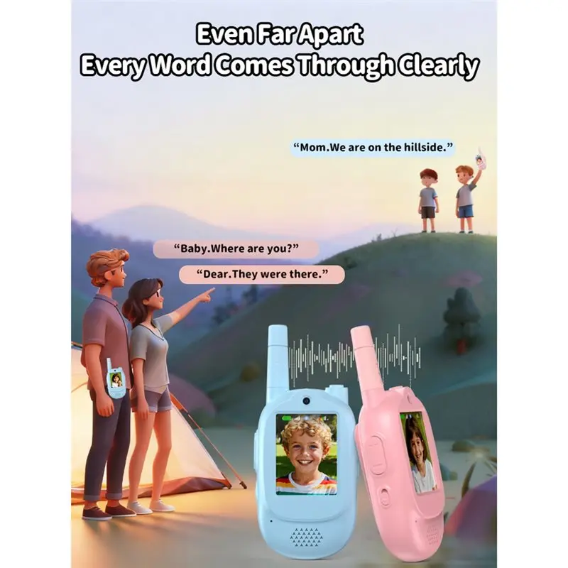 MACH-Video Walkie-talkies voor kinderen Handheld 2-pack kinderwalkies Talkies voor familiespellen Buiten kamp Verjaardagscadeaus