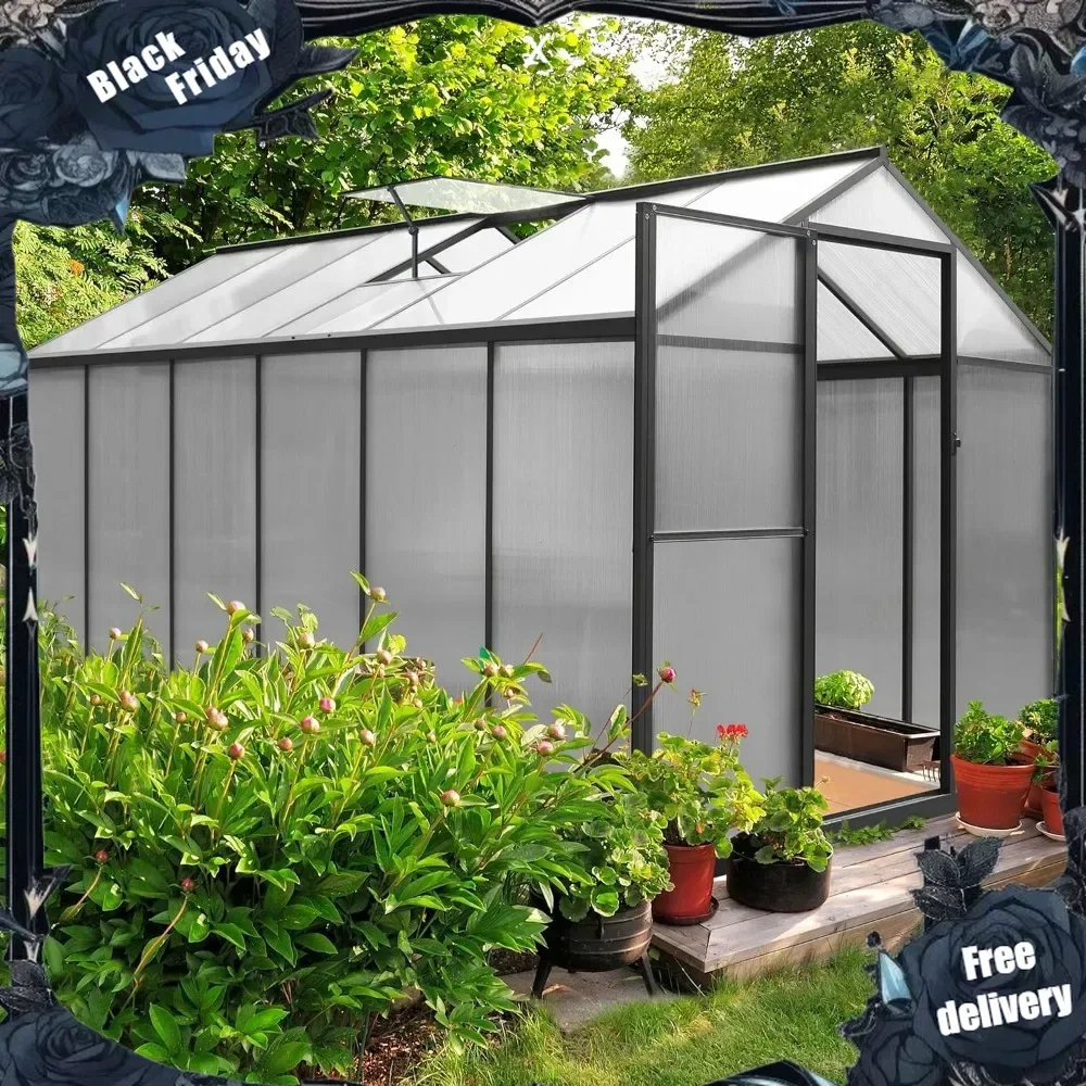 

6' x 12' Greenhouse for Outdoor Heavy Duty Polycarbonate, Garden Plants Green House Kit with Aluminum Frame