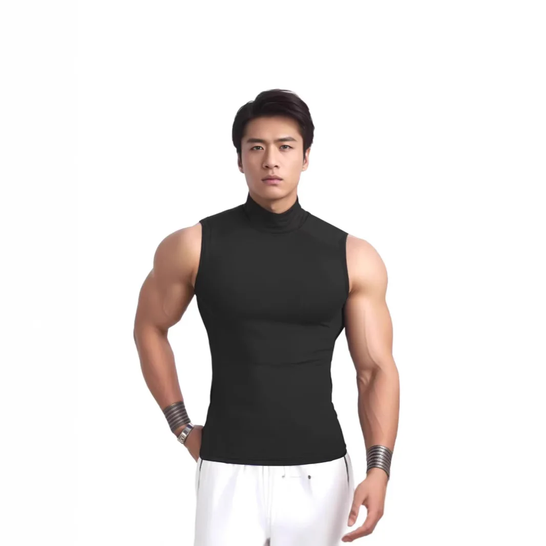 American Mock Neck Ice Oxygen Cotton High-Stretch Sleeveless Tank Top Men's Quick-Dry Fitness Casual Top