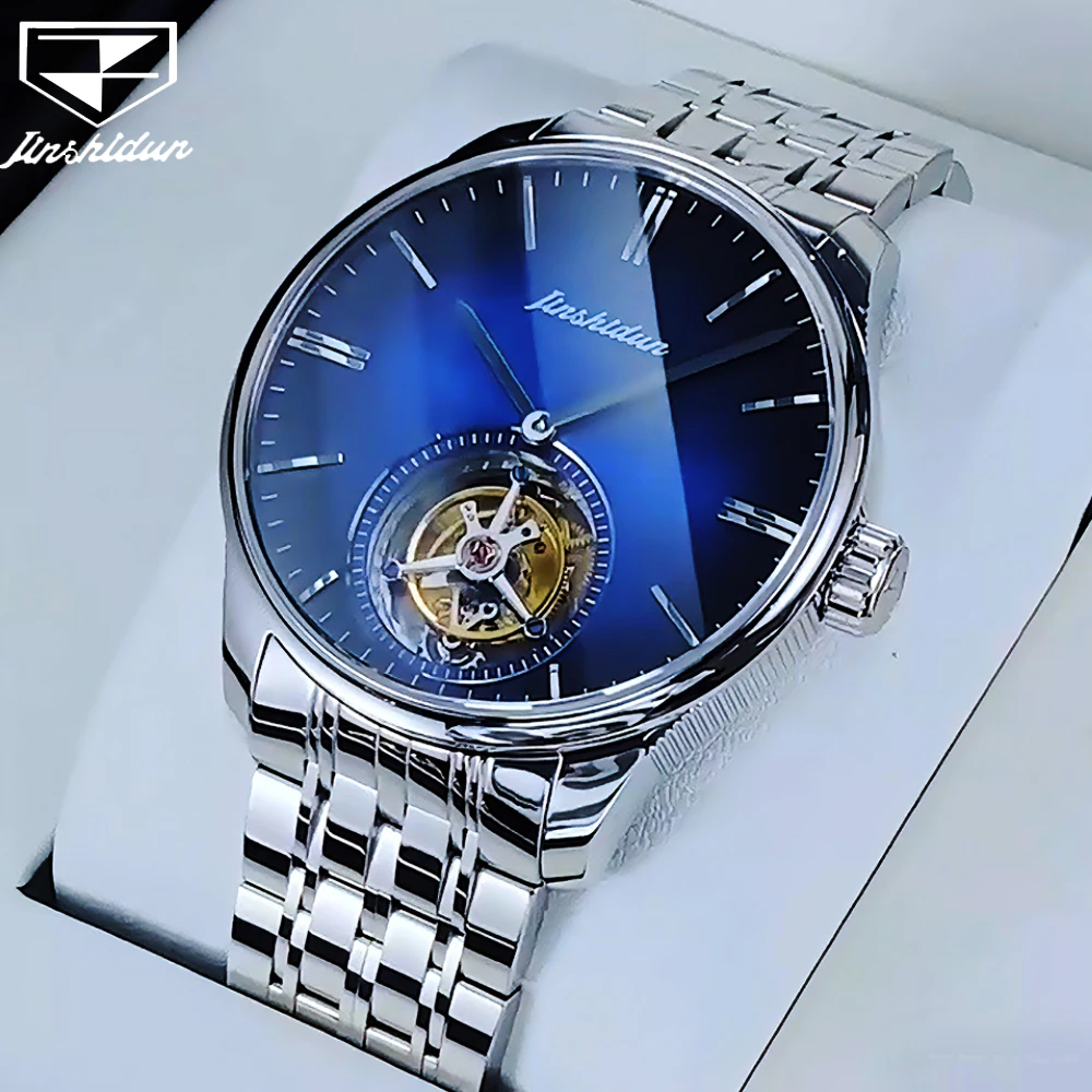 

JSDUN мужские часы, лучшие роскошные модные тонкие стальные ремешки, сапфировое зеркало, турбийон, механические наручные часы, водонепроницаемые, светящиеся, новые