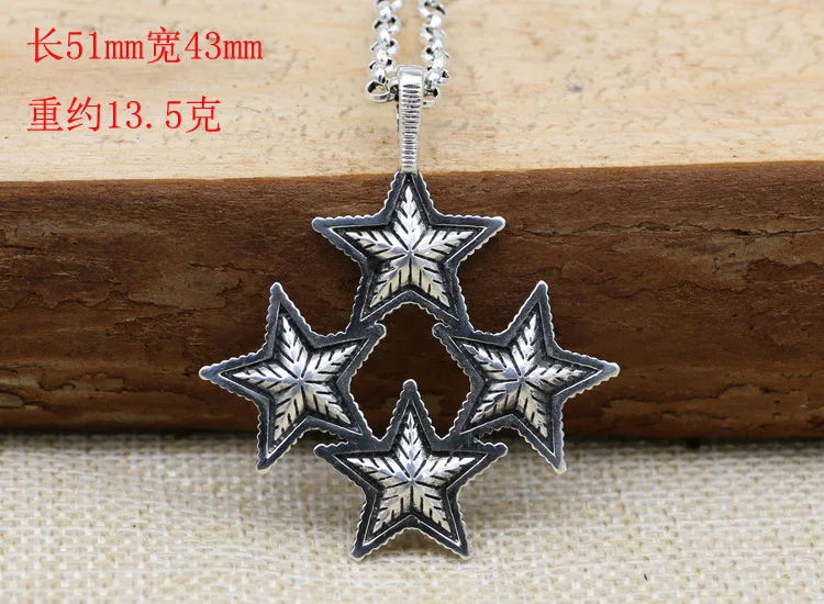 Cody Asian punk female personality five star pendant antique sterling silver necklace trendy male star pendant gift