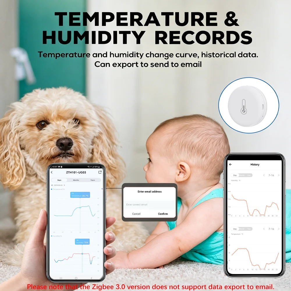 ZigBee Smart Temperature Humidity Sensor Battery Powered Indoor Mini Hygrometer Real-Time Monitoring Work With HomeAssistant Z2M