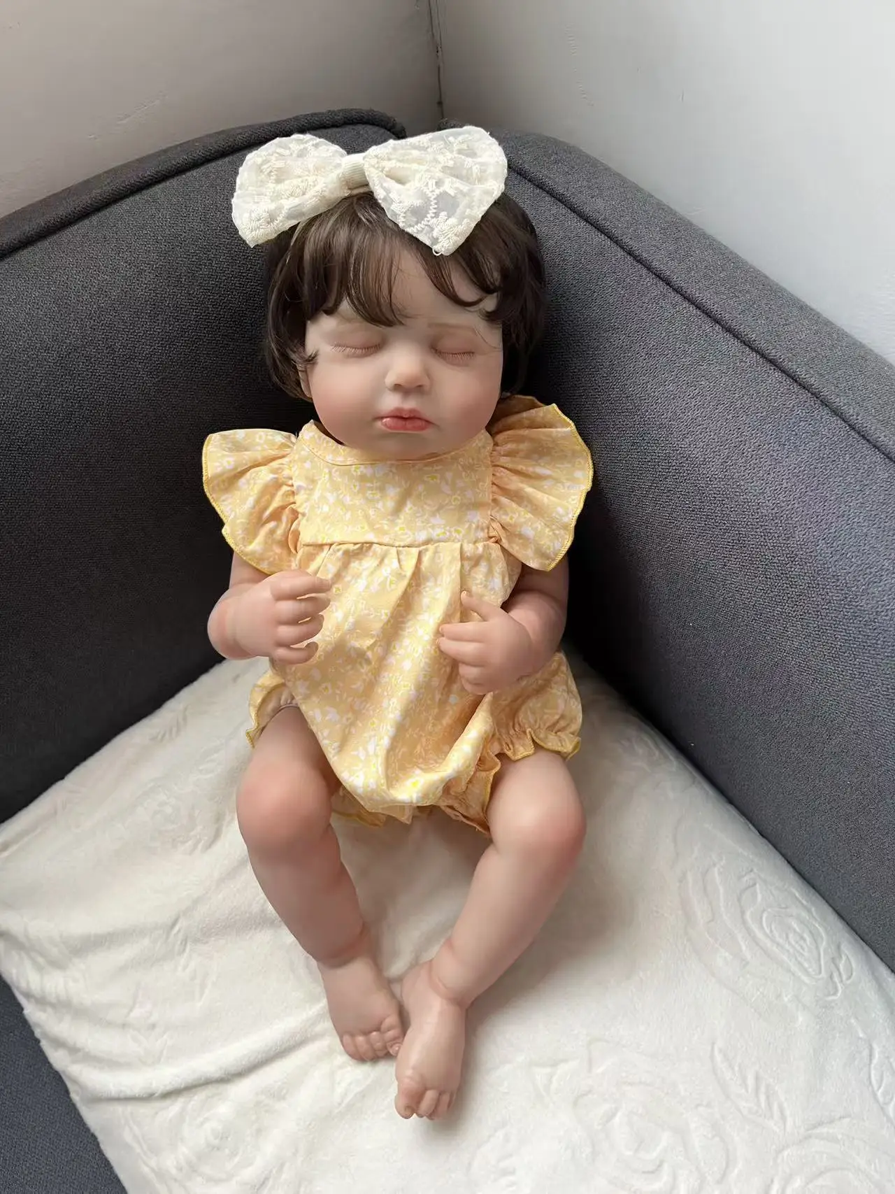 19-calowa silikonowa lalka Reborn LouLou, śpiąca, ręcznie malowana, skóra 3D z widocznymi żyłkami, Muñeca Bebe, zabawki dla dziewczynek