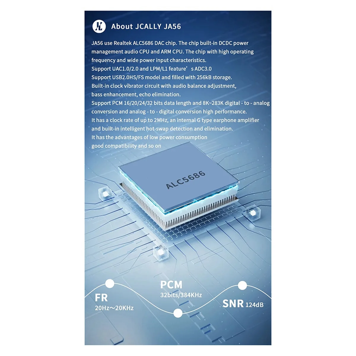 Y89A-yJCALLY JA56 Type-C to 3.5mm HIFI Adaptar Amp DAC 384kHz/32bit Digital Audio Code Adapter for Phone Call,