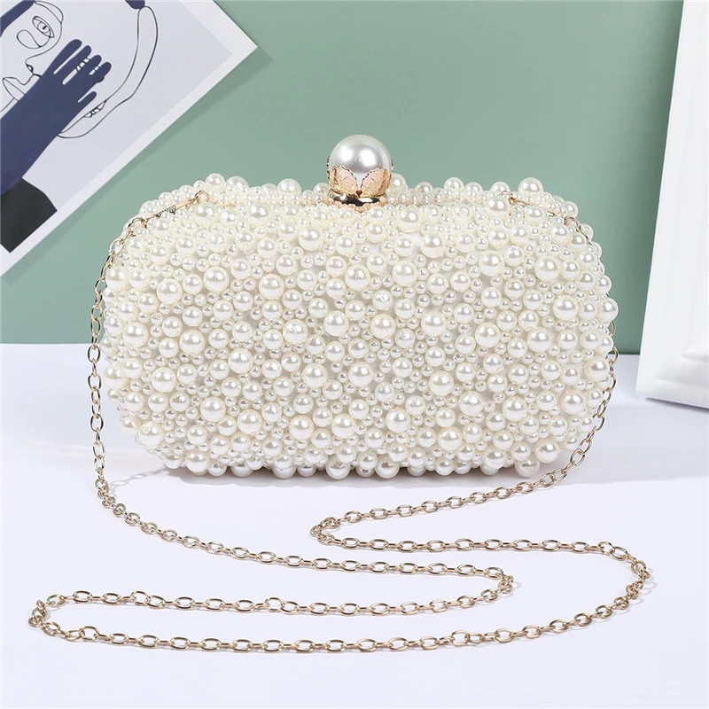 

Nesitu Imitation Pearl Women Wedding Make Up Cosmetic Evening Shoulder Messenger Clutch Bag Phone Purse Handbag White M02