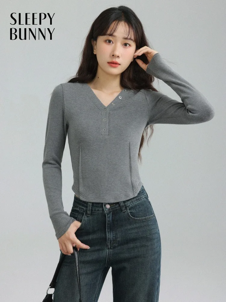 

Женская рубашка с V-образным вырезом, стандартного кроя, с длинным рукавом, весенняя, приталенная, однотонная, для повседневного ношения, многослойных образов и в качестве нижнего слоя, мягкая и стильная