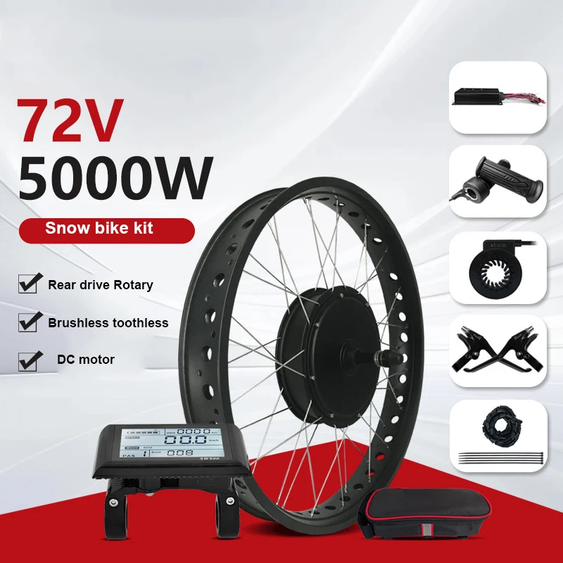 

Электрический комплект для переоборудования толстых шин для снежного велосипеда, электронный велосипед 72V5000W, поворотный мотор с задним приводом, контроллер JN-80A, ЖК-дисплей, 27,5 дюйма