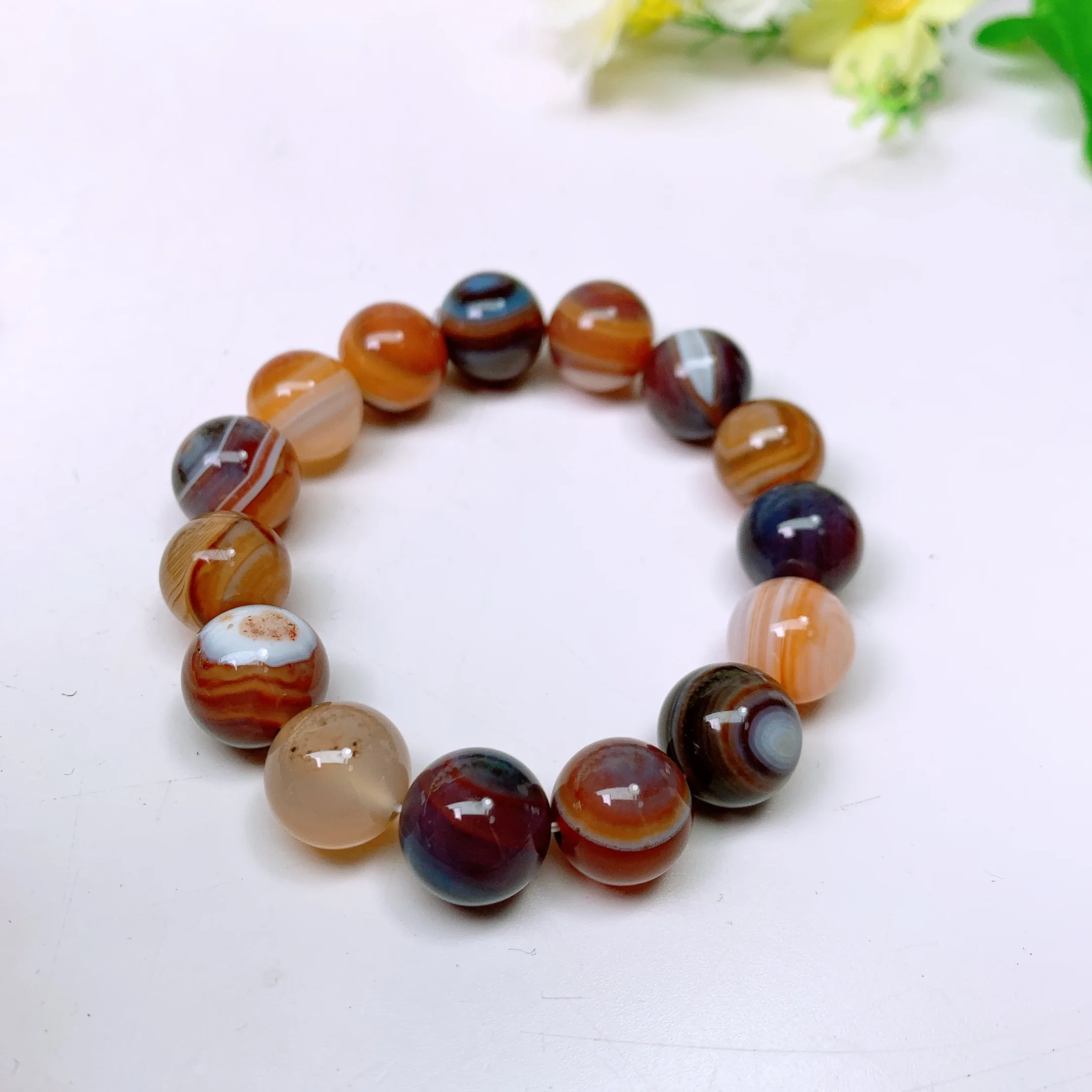 

15MM Natural Persian Agate Bracelet Handmade Women Healing Gemstone Crystal Strand Bangles Lovers Girlfriend 1PCS