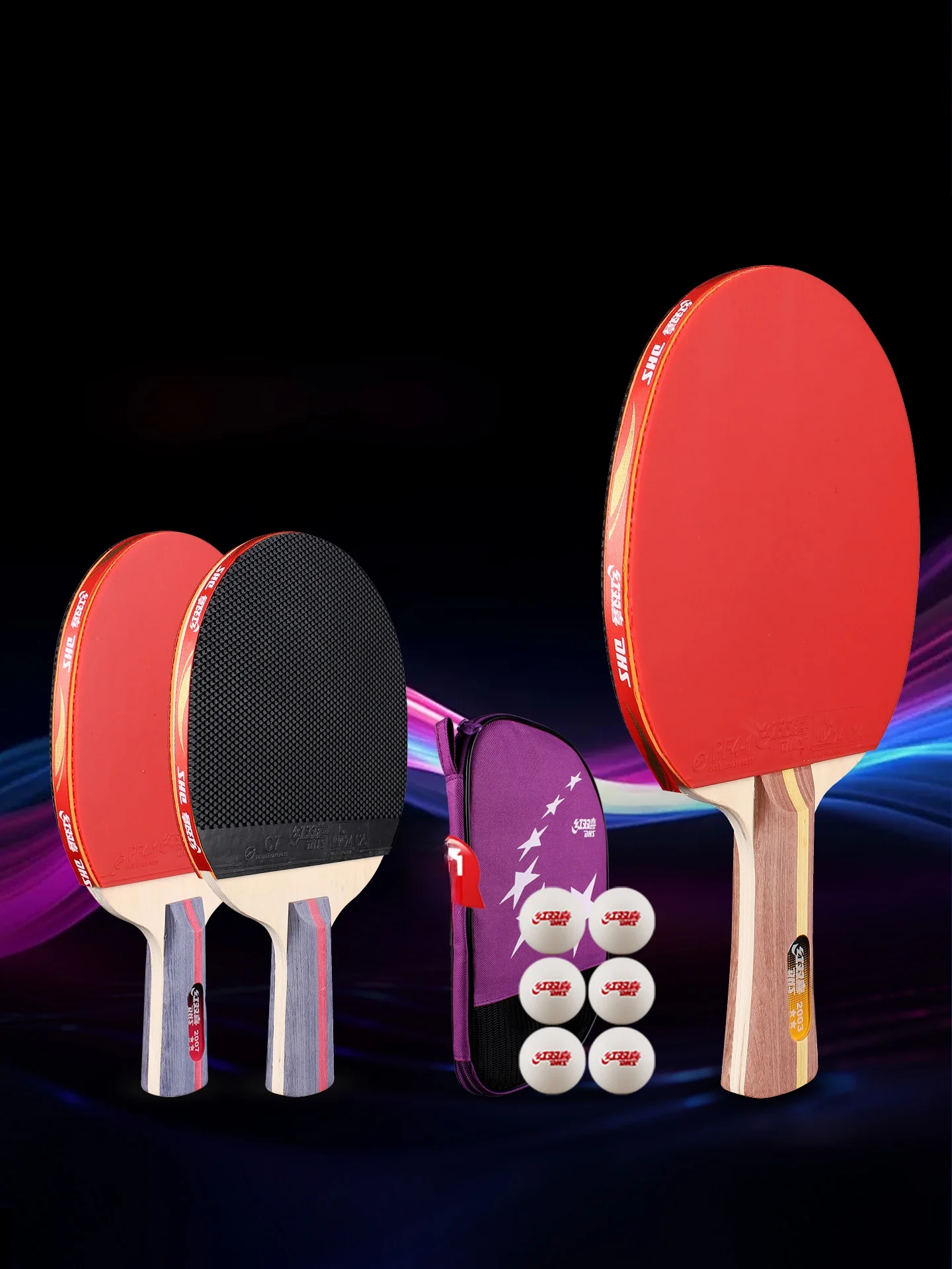 professional-grade-pong-paddle-set-red-double-happiness-star-student-special-particle-anti-spin-professional-kit