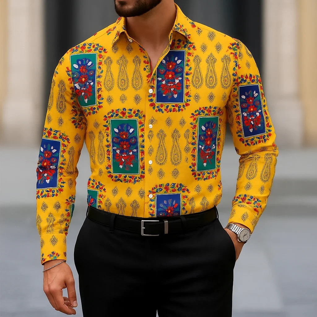 Camisa de estilo bohemio a la moda para hombre, camisas informales de manga larga para uso diario, ropa de tendencia para hombre, Tops sencillos y versátiles con solapa y botones