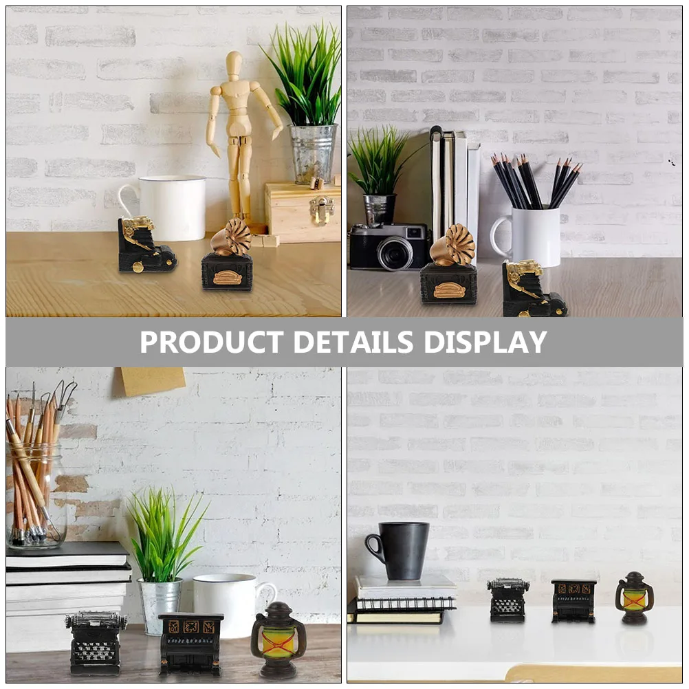 

4pcs Miniature Retro Piano Mini Retro Piano Resin Typewriter Phonograph Tabletop Ornament For Home Office Decor Vintage Party