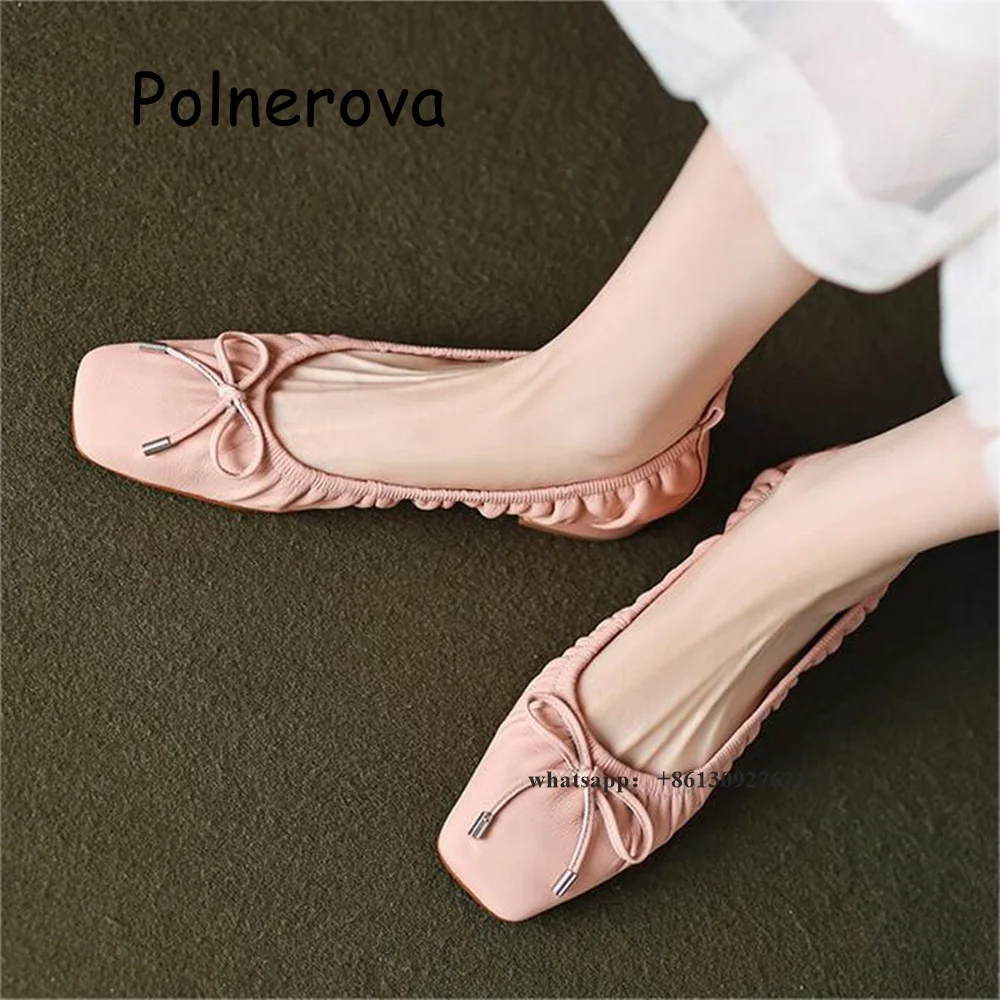 

Butterfly Knot Pumps Square Toe Women's Shoes Flat with Slip On Summer Casual Fold Low-Heeled Ladies Fashion All-Match Shoes