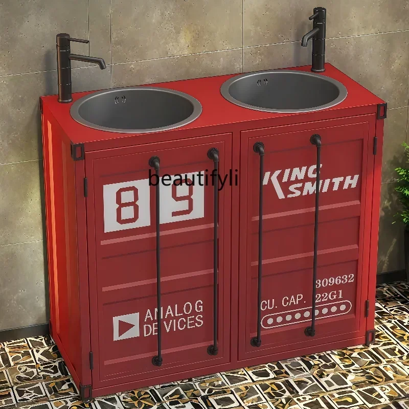 

Industrial wind wash basin cabinet retro container wash basin creative bar column washstand