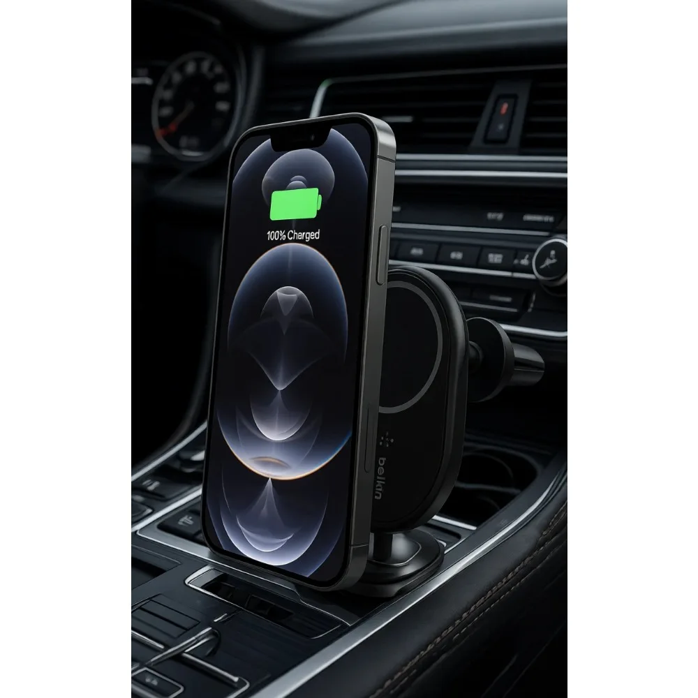 

Magnetic Wireless Car Charger Mount 10W for Smartphones with Vent Clip Power Supply Included Black