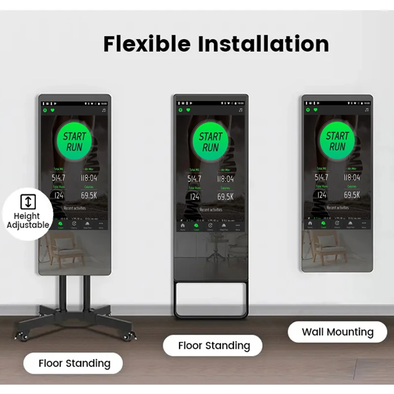 رائجة البيع مرآة تجريب ذكية المنزل الصالة الرياضية اليوغا شاشة تعمل باللمس شاشة الكريستال السائل أندرويد واي فاي التفاعلية ممارسة اللياقة البدنية التدريب مرآة f