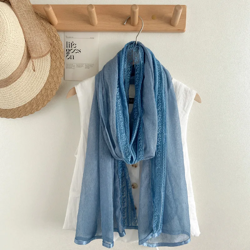 

Lace edge scarf women's Japanese Korean style sweet solid color gentle thin shawl travel photo gauze scarf