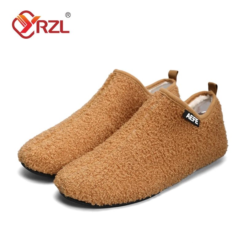 YRZL Winter Cotton Shoes Men Warm Slip on Lightweight Winter Slippers Men Plush Bedroom Home Cotton Loafers Men Warm Shoes