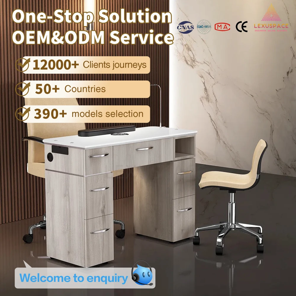 Professional Luxury Manicure Table Nails Table and Chair Set with Customized Wooden Color