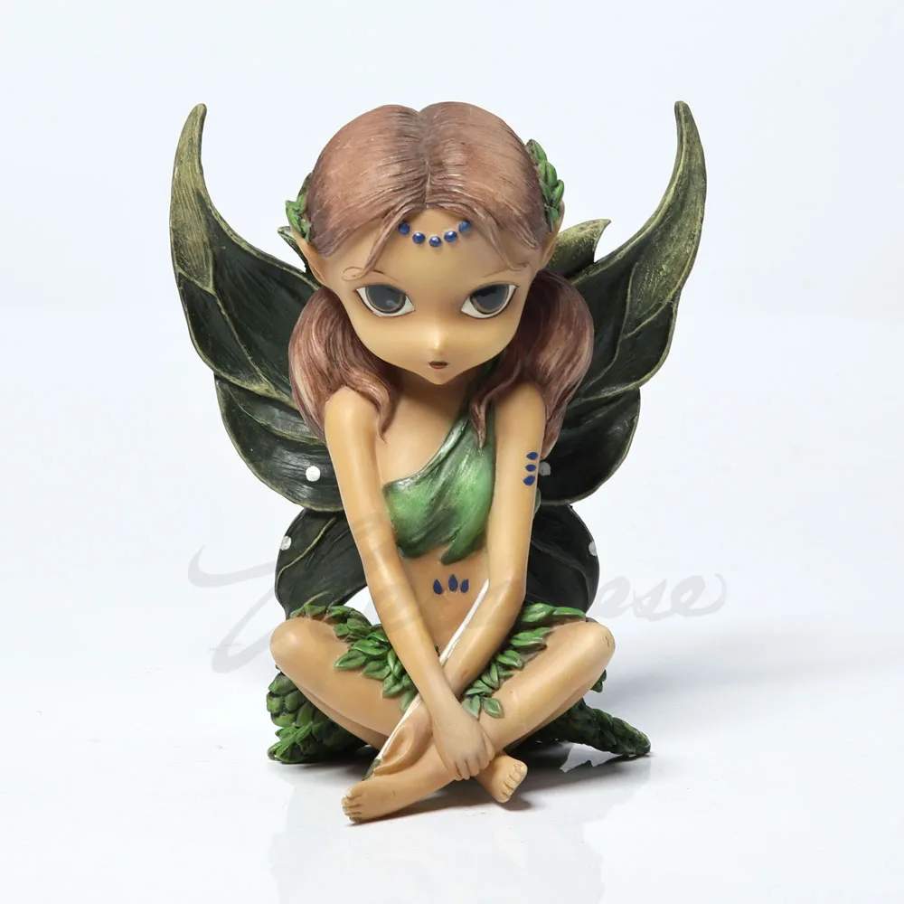 Forest Leaf Fairy Resin Statue Nature Elf Girl Figurine Big Leaf Wings Tribal Markings Home Garden Table Decor Collectible Gift