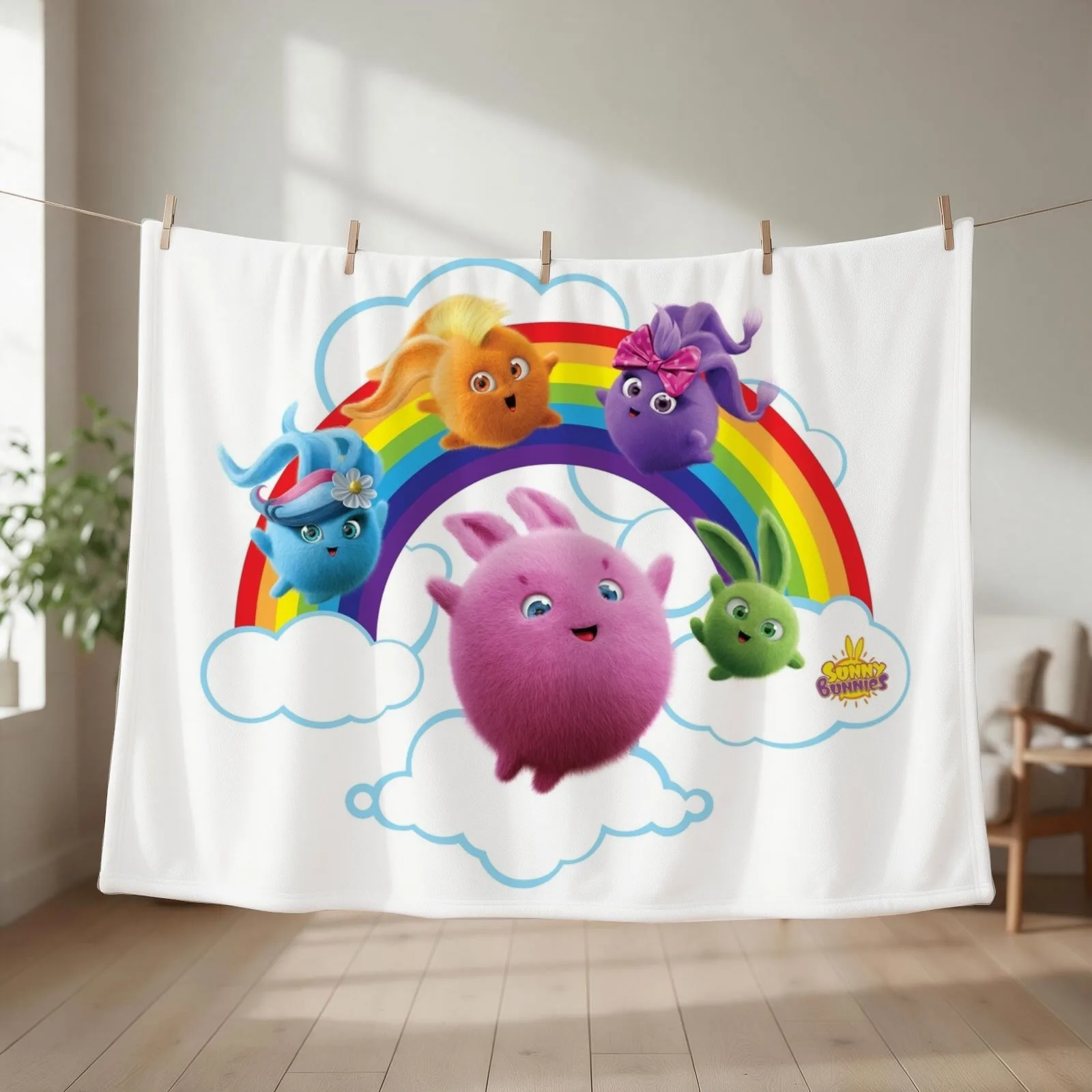 Sunny Bunnies - Rainbow Bunnies Throw Blanket Stuffeds Cute Retros Warm Blankets