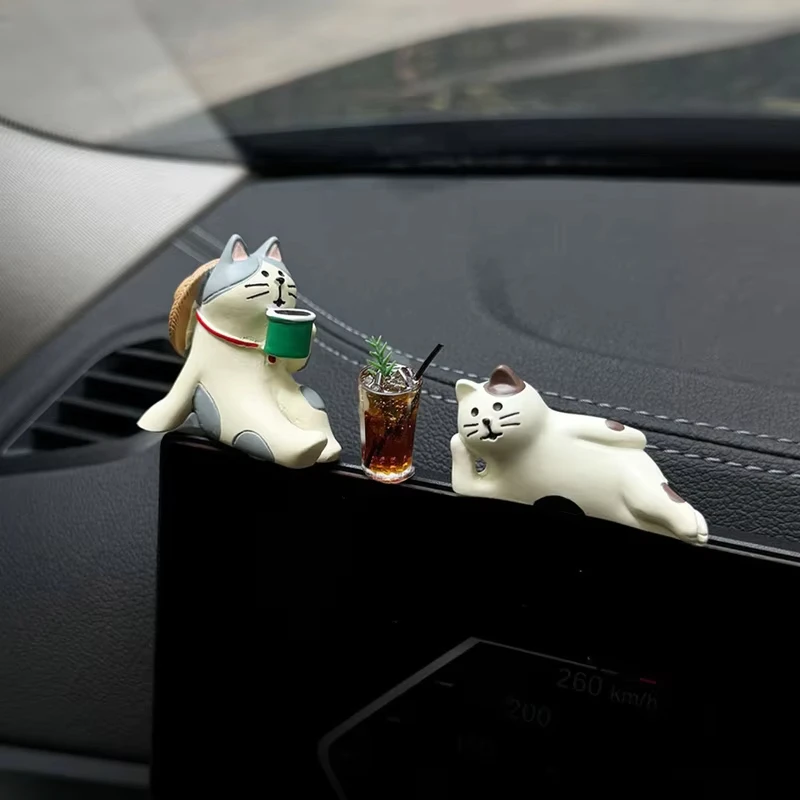 Cute Healing Kitten Ornaments For Car Dashboard Resin Cat Figure Car Interior Decorative Cat Ornament Vehicle Accessories