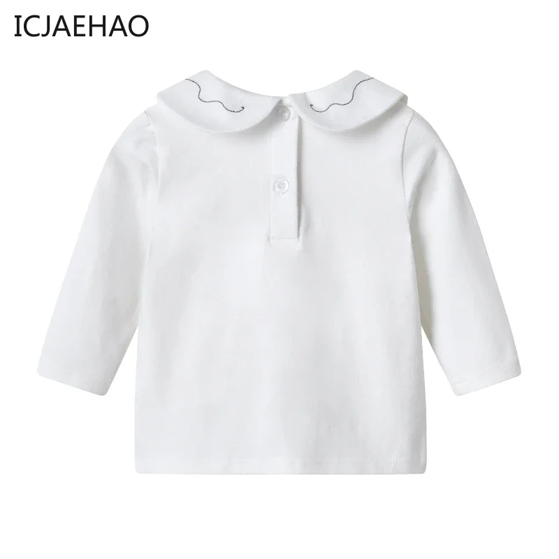 2025 camisa básica para niñas, recién llegado, Top con cuello de muñeca de conejo blanco, camiseta de manga larga que combina con todo para bebé