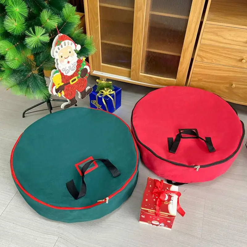 Wreath Storage Bag 60Cm/24Inch Christmas Wreath Zipper Bag Large Garland Container Thicken Organizer Storage Bag with Reinforced