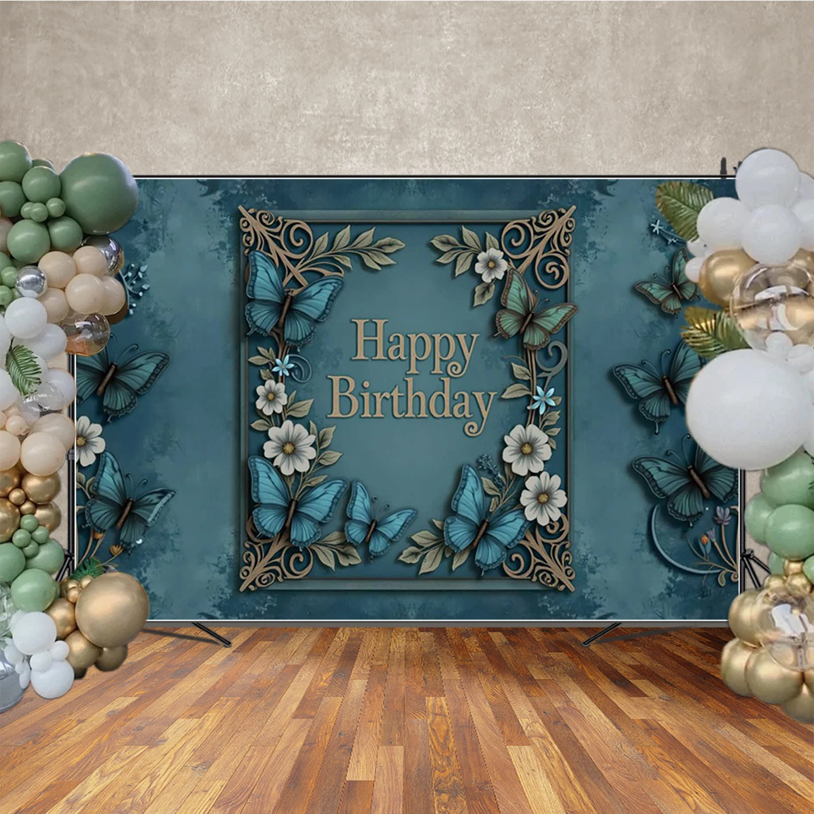 MOON.QG Sfondo fiore farfalla per ragazza Primo compleanno Palloncino Torta Smash Sfondo fotografico Compleanno per adulti Puntelli per foto