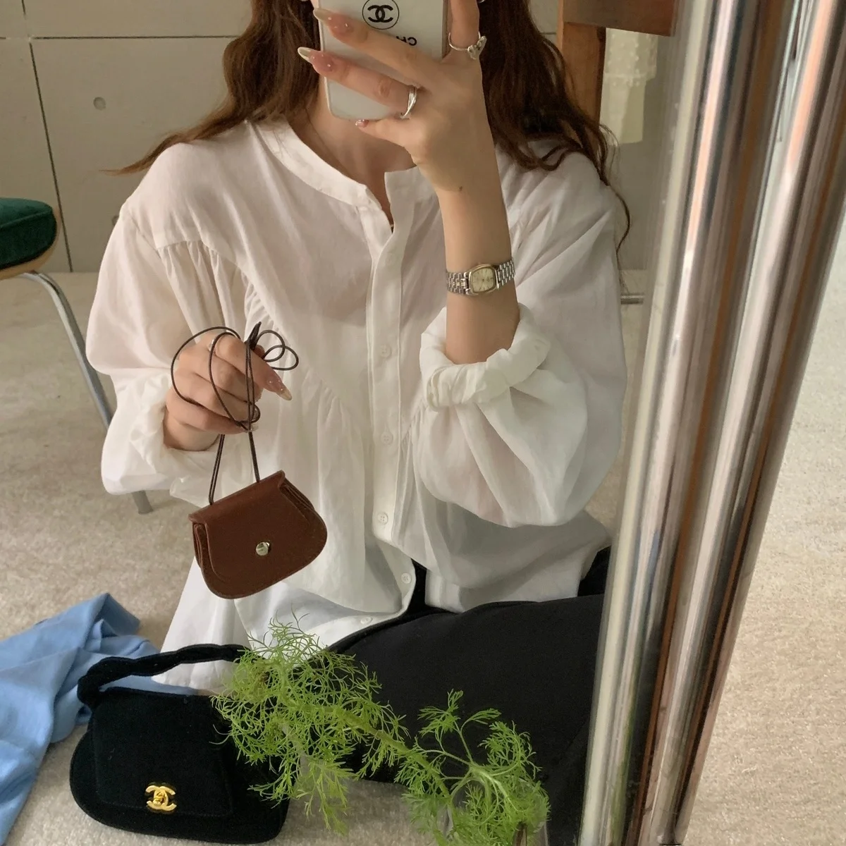 

Elegant Sweet Korean Style Women's Shirt Spring 2026 New Arrival Fashionable Versatile Design Loose Fit Long Sleeve Pure Color