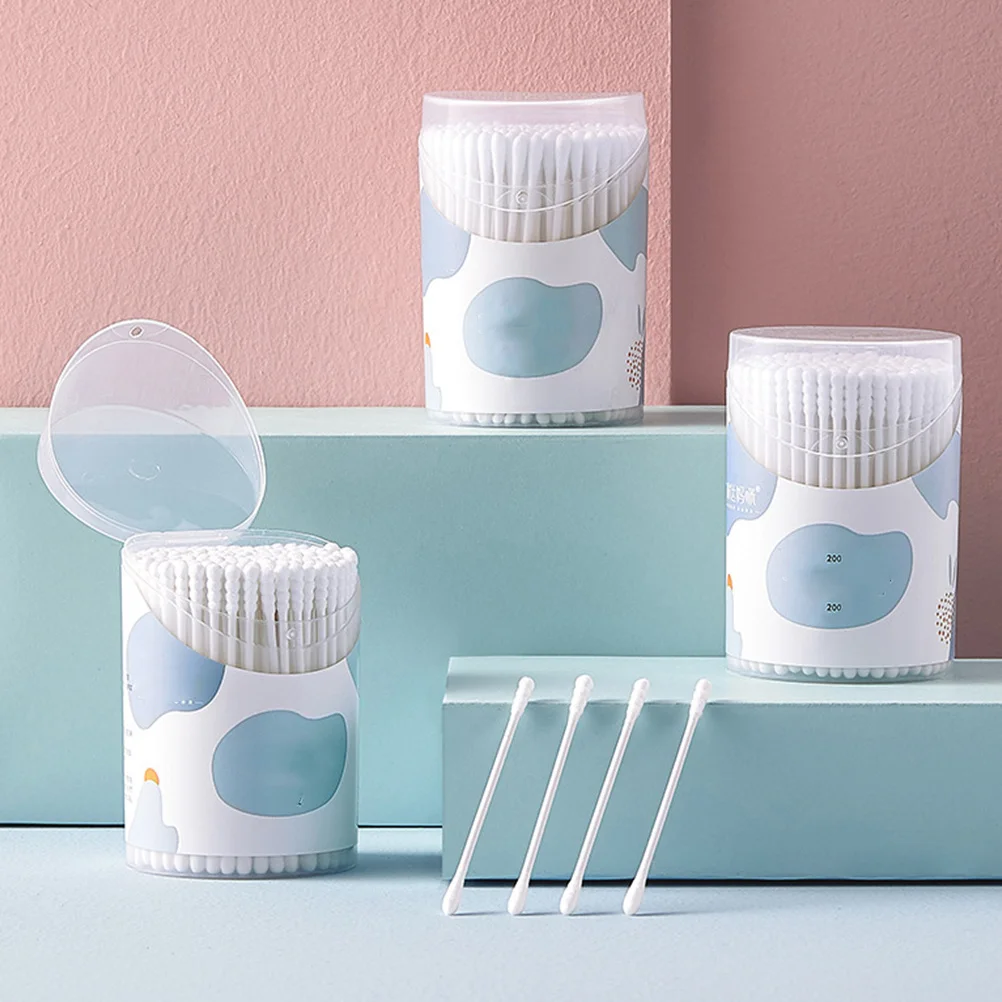 

400pcs Baby Cotton Swabs 2 Boxes Natural Paper Stick Double Spiral Tips For Makeup Cleaning Crafts Ear Nose Care
