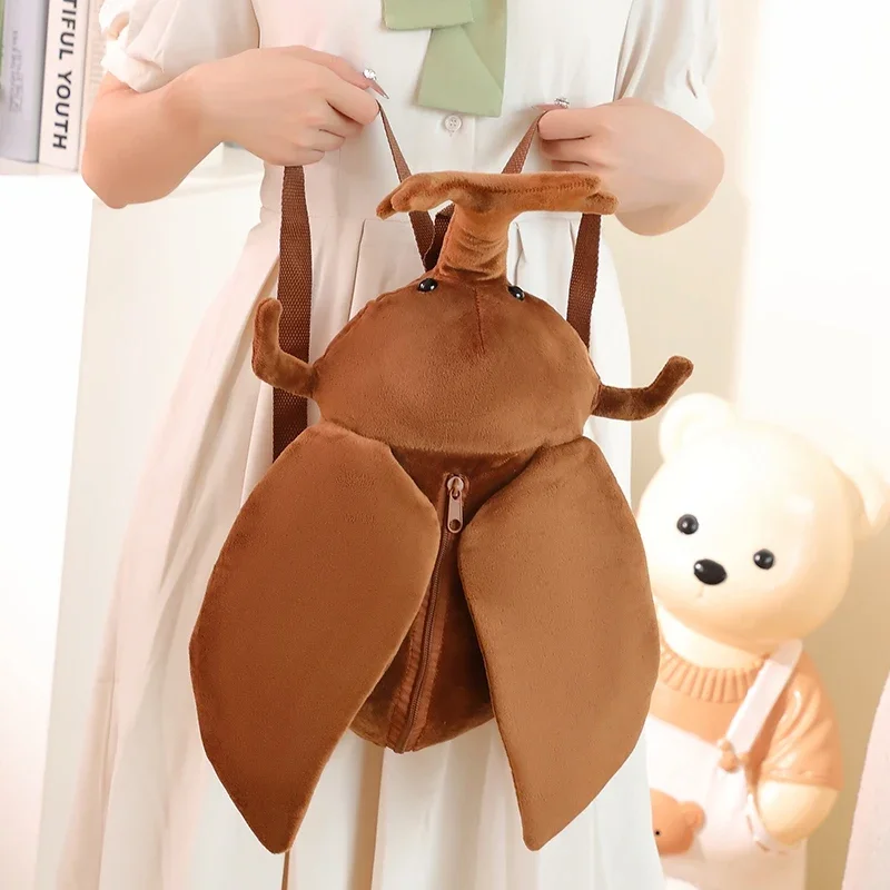 

45cm Funny Creative Cartoon Insect Cicada Beetle Plush Doll Backpack Brown Green Insect Soft Plush Toy Gift For Boys And Girls