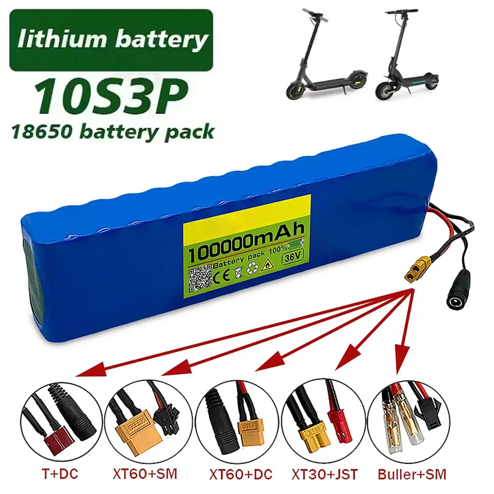 

NEW 36V 100Ah 18650 Rechargeable Lithium Battery Pack 10S3P 500W High Power Modified Bicycle Scooter Electric Vehicle with BMS